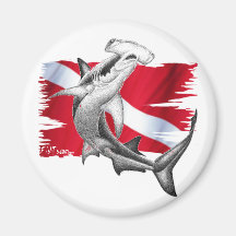 Tauchenflagge mit Hammerhai Haifischtaucher unten Magnete