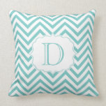 Teal and White Chevron Pattern Monogram kissen