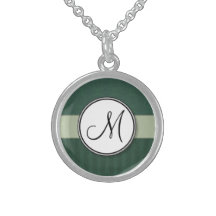Teal Green Damask with Stripes and Monogram Pendant