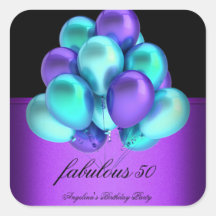 Teal Purple Fabulous Black Balloons Party Sticker