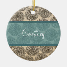 Teal Vintage Zinnia Ornament