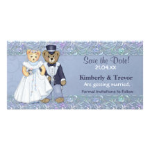 Teddy-Bär, der Save the Date Wedding ist Foto Karten
