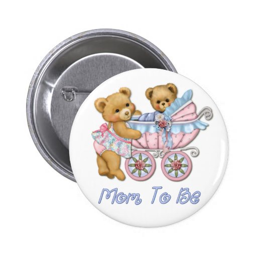 Teddybär-Mamma und Wagen - Blau Buttons