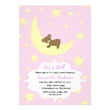 Teddybär-und Mond-Babyparty laden - Mädchen ein Einladungskarten