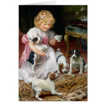 Tee-Zeit für Fox-Terrier-Welpen-Vintage Hundekunst Karte