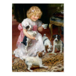 Tee-Zeit für Fox-Terrier-Welpen-Vintage Hundekunst Postkarte