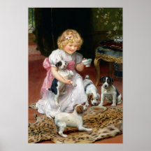 Tee-Zeit für Fox-Terrier-Welpen-Vintagen Hundedruc Poster