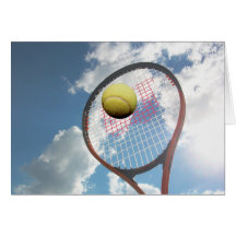 Tennis Racket and Ball in the Air Greeting Cards