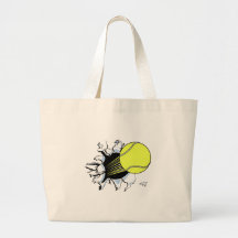 Tennisball, der durch zerreißt einkaufstasche
