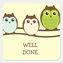 Three Colorful Owls Square Stickers