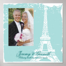 Tiffany blauer Eiffel Turm, der gerahmtes Foto Wed Poster