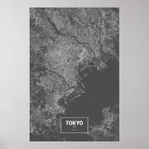 Tokyo, Japan (weiß auf Schwarzem) Plakat