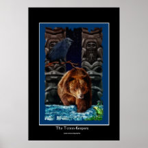 Totempfähle, Grizzlybär, Rabe, Frosch-Kunst-Plakat