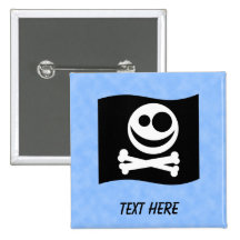 Totenkopf mit gekreuzter Knochen-Flagge. Schwarzwe Button