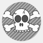 Totenkopf mit gekreuzter Knochen-Grau-Streifen Stickers