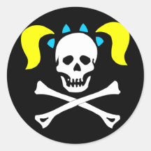 Totenkopf mit gekreuzter Knochen mit Zöpfen Runde Sticker