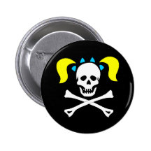 Totenkopf mit gekreuzter Knochen mit Zöpfen Anstecknadelbutton