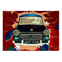 Trabant-Auto, Braun und Rottöne, Berliner Mauer Visitenkarten