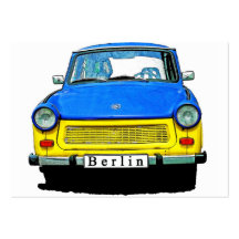 Trabant-Auto-Front, blau u. gelb, Berlin Visitenkartenvorlagen
