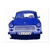 Trabant-Auto im Blau, Berlin Visitenkarte