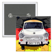 Trabant-Auto und deutsche Flagge, Berliner Mauer Anstecknadelbuttons