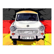 Trabant-Auto und deutsche Flagge, Berliner Mauer Postkarten