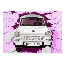 Trabant-Auto und rosa/lila Berliner Mauer Visitenkarte