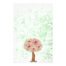 Tree With Pink Flowers Custom Stationery
