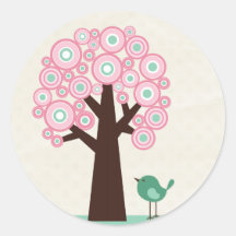 Trendy rosa Grün kreist Baumvogel-Aufkleber-Siegel