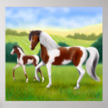 Tri farbiges Farben-Pferd und Fohlen-Plakat