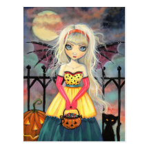 Trick-oder Leckerei-niedlicher HalloweenVampire un Postkarte