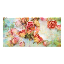 Trockene Rosen auf grünem Vintagem Individuelle Foto Karten
