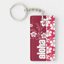 Tropical Fuschia Hibiscus; Aloha Rectangle Acrylic Keychains
