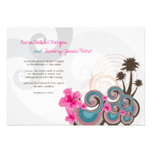 Tropische Wellen u. rosa Hibiskus-Hochzeits-Einlad
