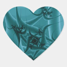 Türkis-Blau und aquamariner Fraktal-Kunst-Entwurf Herz Aufkleber