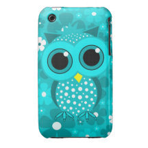 Türkis-Blumen und niedliche Eule iPhone 3 Cover