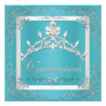 Türkis-silberne Tiara Quinceanera 15. Geburtstag Individuelle Einladungskarten