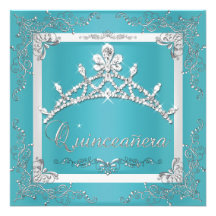 Türkis-silberne Tiara Quinceanera 15. Geburtstag Individuelle Einladungskarten