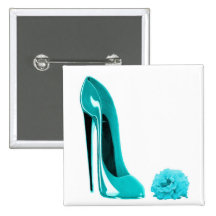 Türkis-Stilett-Schuh und Rose Buttons