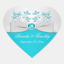 Türkis-und Silber-Blumenherz-geformter Aufkleber