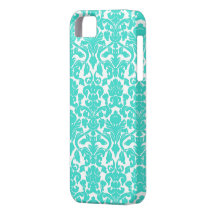Türkis-verziertes Blumendamast-Muster iPhone 5 Hüllen