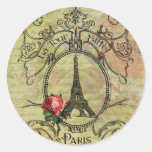 Turm u. Rote Rose Steampunk Paris Eiffel Runder Aufkleber