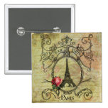 Turm u. Rote Rose Steampunk Paris Eiffel Button