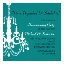 Turquoise Elegant Chandelier Housewarming Invite