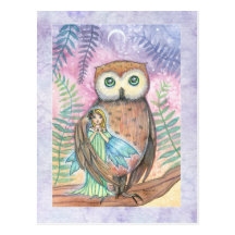 Twilight Begleiter Eule und Feen-Postkarte