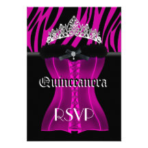 UAWG Quinceanera rosa Zebra-Schwarzestiara-Korsett Personalisierte Einladungen