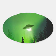 UFO mit Nordlichtern Ovale Aufkleber