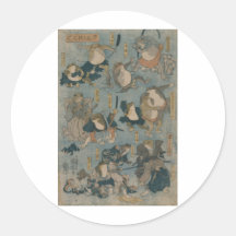 Ukiyo-e Frösche Runder Aufkleber
