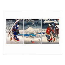 Ukiyo-e schneebedecktes LandschaftsTriptychon Postkarten