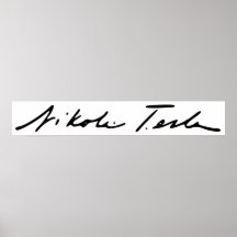Unterschrift des Strom-Genies Nikola Tesla Posterdruck